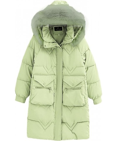 Women's Winter Puffer Coat Thicken Fleece Lined Down Jacket Waterproof Faux Fur Detachable Hooded Parka Green $22.05 Jackets