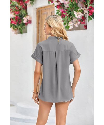 Womens Long Sleeve Shirts Button Down V Neck Casual Summer Beach Tops Blouses Z-grey $14.49 Blouses