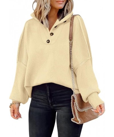 Women's Long Sleeve Button Up Drop Shoulder Sweaters 2023 Fall Oversized Slit Side Knit Pullover Sweater Apricot $10.19 Sweaters