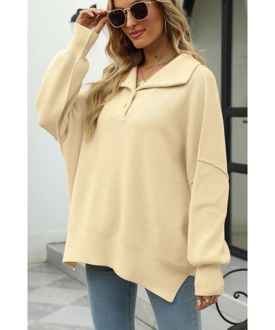 Women's Long Sleeve Button Up Drop Shoulder Sweaters 2023 Fall Oversized Slit Side Knit Pullover Sweater Apricot $10.19 Sweaters