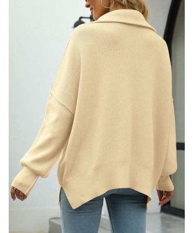 Women's Long Sleeve Button Up Drop Shoulder Sweaters 2023 Fall Oversized Slit Side Knit Pullover Sweater Apricot $10.19 Sweaters