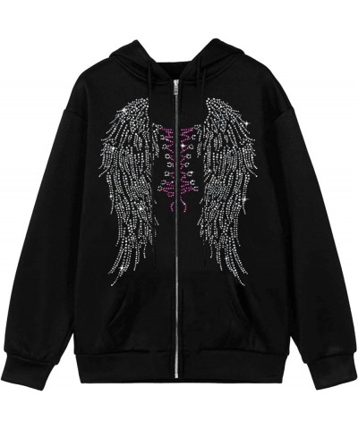 Womens Zip Up Hoodies Winter Hooded Jackets Long Sleeve Tops Sweatshirt Coat Pullover Teen Girls Skull Streetwear D-black1 $5...