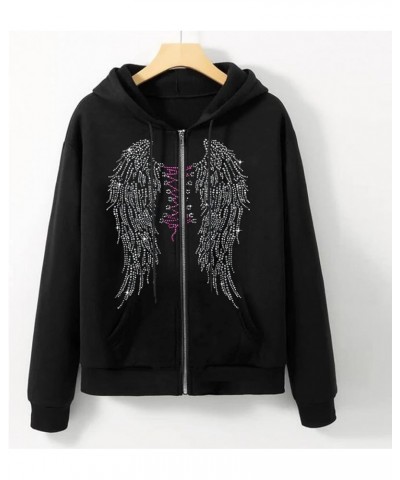 Womens Zip Up Hoodies Winter Hooded Jackets Long Sleeve Tops Sweatshirt Coat Pullover Teen Girls Skull Streetwear D-black1 $5...