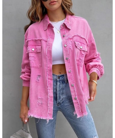 Women's Oversized Denim Jacket Casual Long Sleeve Boyfriend Ripped Distressed Jean Jacket Coat Red-long $14.00 Jackets