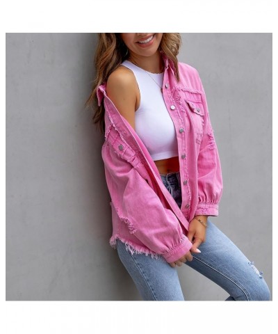 Women's Oversized Denim Jacket Casual Long Sleeve Boyfriend Ripped Distressed Jean Jacket Coat Red-long $14.00 Jackets