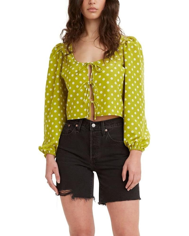 Women's Embry Tie Blouse Sweet Daisy Split Pea - Multi-color $17.64 Blouses