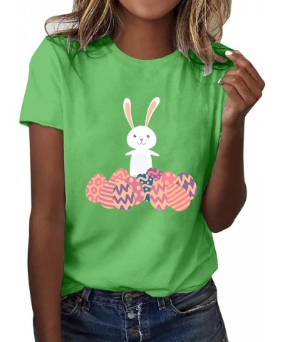 Women's Easter Day Summer Short Sleeve Floral Print Bunny Lily Blouses Fashion 2023 2024 Oversized T Shirts Graphic B_green $...