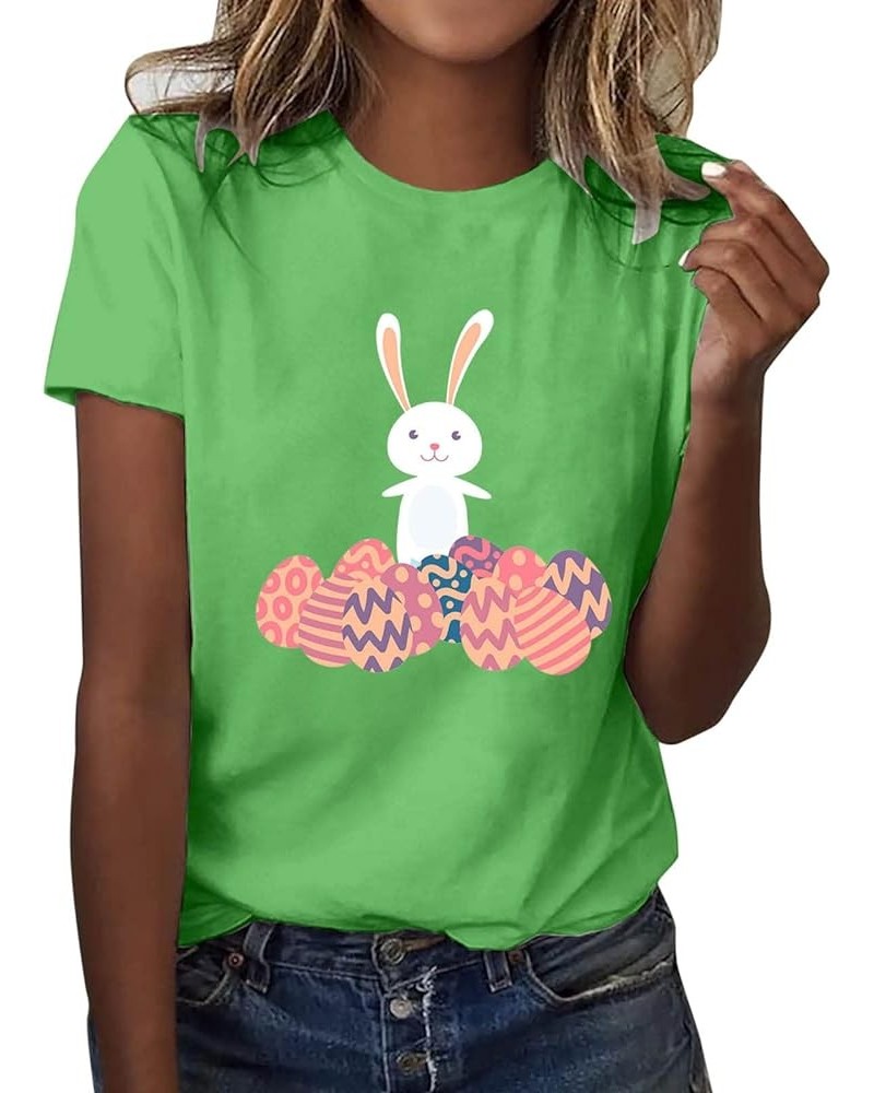 Women's Easter Day Summer Short Sleeve Floral Print Bunny Lily Blouses Fashion 2023 2024 Oversized T Shirts Graphic B_green $...