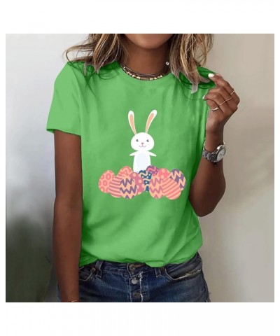 Women's Easter Day Summer Short Sleeve Floral Print Bunny Lily Blouses Fashion 2023 2024 Oversized T Shirts Graphic B_green $...