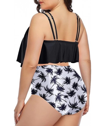 Two Piece Plus Size Swimsuit for Women High Waisted Bathing Suit Tummy Control Tankini Top Bikini Bottom Black Leaf $16.06 Sw...