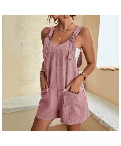 Women's Shorts Jumpsuits Summer Cotton Linen Casual Loose Overalls Adjustable Straps Wide Leg Bib Shorts Sleeveless Rompers B...