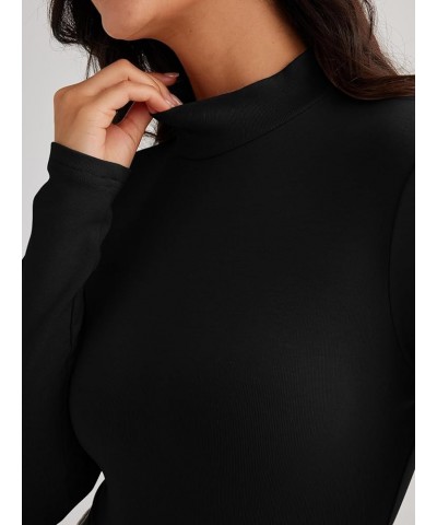 Women's 3 Piece Mock Turtleneck Long Sleeve Bodysuits Tops Jumpsuits Fall Winter Fashion 2023 Underscrub Wear Clothes Blackbl...