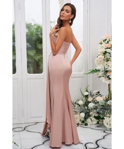 One Shoulder Satin Bridesmaid Dress Long for Women Sleeveless Ruched Formal Dress with Slit LN376 Olive Green $29.25 Dresses