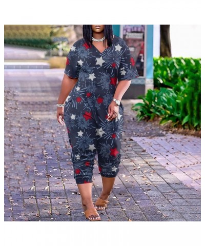 Jumpsuit Women Casual Summer Plus Size V Neck Short Sleeve Zipper Overalls With Pockets Wide Long Jumpsuits 03-navy $11.43 Ju...