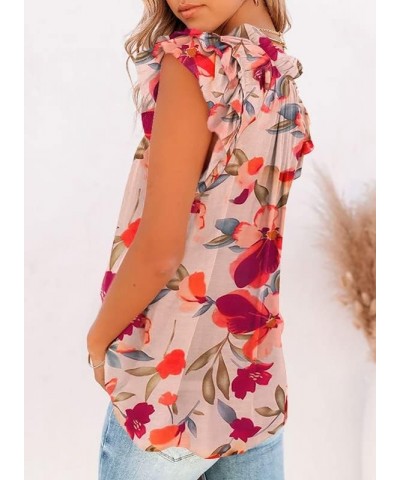 Women's Casual V Neck Tops Drawstring Short Sleeve T Shirt Blouses B Red Flower $11.99 Blouses