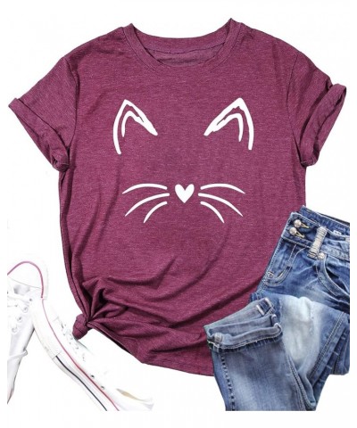 Cat Mom Shirts for Women Cat Mama T-Shirts Pet Lover Gifts Shirts Funny Cat Graphic Tees Shirts Purple $11.21 T-Shirts