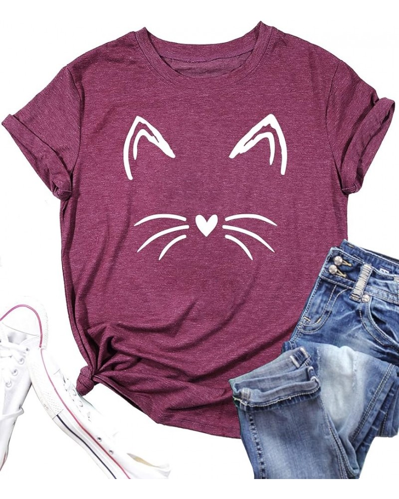 Cat Mom Shirts for Women Cat Mama T-Shirts Pet Lover Gifts Shirts Funny Cat Graphic Tees Shirts Purple $11.21 T-Shirts