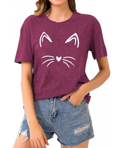 Cat Mom Shirts for Women Cat Mama T-Shirts Pet Lover Gifts Shirts Funny Cat Graphic Tees Shirts Purple $11.21 T-Shirts