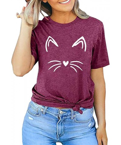 Cat Mom Shirts for Women Cat Mama T-Shirts Pet Lover Gifts Shirts Funny Cat Graphic Tees Shirts Purple $11.21 T-Shirts