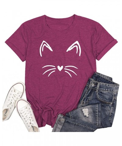 Cat Mom Shirts for Women Cat Mama T-Shirts Pet Lover Gifts Shirts Funny Cat Graphic Tees Shirts Purple $11.21 T-Shirts