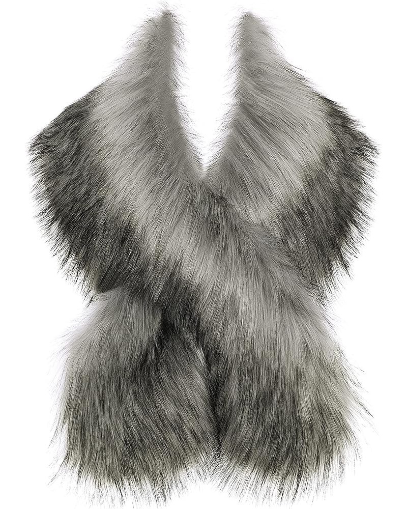 Women's Faux Fur Shawl Party Faux Fur Collar Fur Wraps for Winter Bridal Wedding Cover Up Gray $19.00 Coats