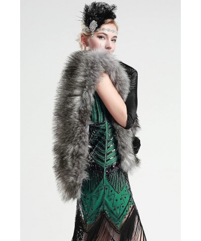 Women's Faux Fur Shawl Party Faux Fur Collar Fur Wraps for Winter Bridal Wedding Cover Up Gray $19.00 Coats