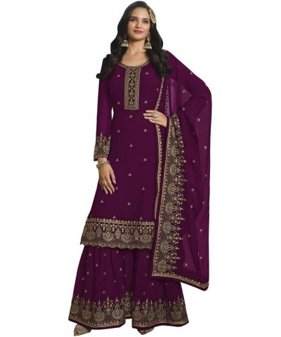 Ready to Wear Indian Pakistani Fashion Ethnic Wear Designer Straight Salwar Kameez Suit for Womens Purple $40.49 Suits