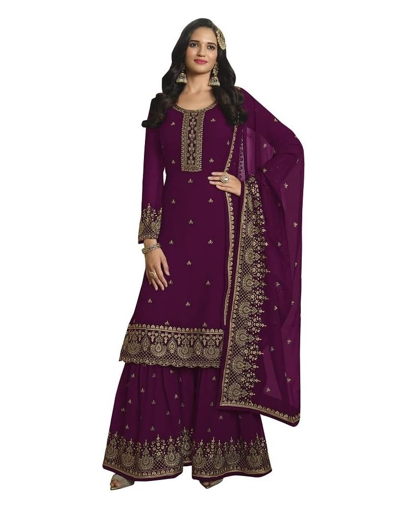 Ready to Wear Indian Pakistani Fashion Ethnic Wear Designer Straight Salwar Kameez Suit for Womens Purple $40.49 Suits