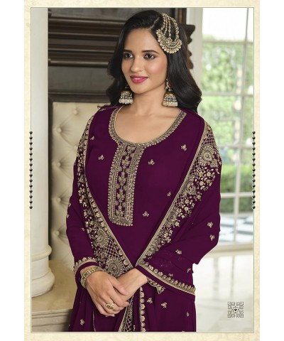 Ready to Wear Indian Pakistani Fashion Ethnic Wear Designer Straight Salwar Kameez Suit for Womens Purple $40.49 Suits