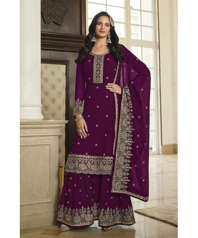 Ready to Wear Indian Pakistani Fashion Ethnic Wear Designer Straight Salwar Kameez Suit for Womens Purple $40.49 Suits