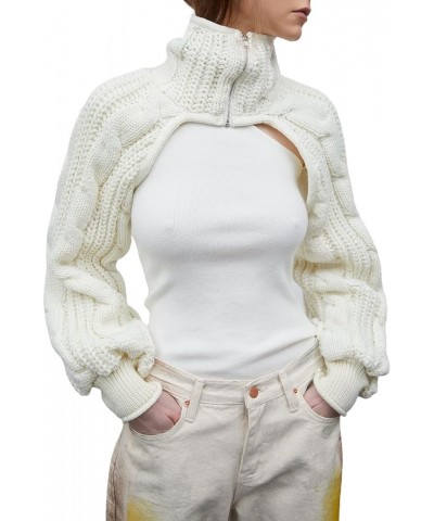 Women Knitted Shrug Sweater Vintage Long Sleeve Contrast Color Hollow Out Crop Crochet Smock Casual Streetwear N-white $9.66 ...