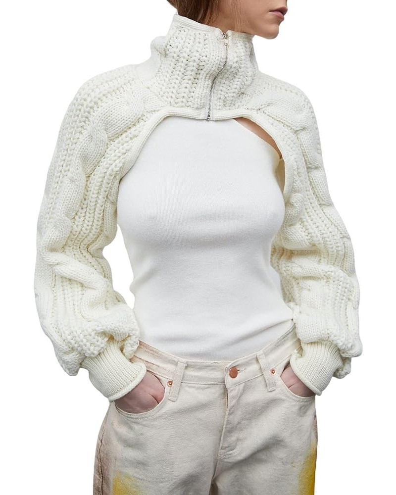 Women Knitted Shrug Sweater Vintage Long Sleeve Contrast Color Hollow Out Crop Crochet Smock Casual Streetwear N-white $9.66 ...