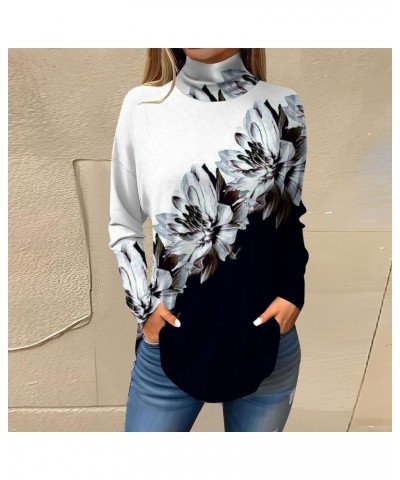 Womens Fall Tops Printing Long Sleeve Sweatshirts Turtleneck Vintage Pullover Tunic Y2k Shirt Fashion Casual Blouses 3-black ...