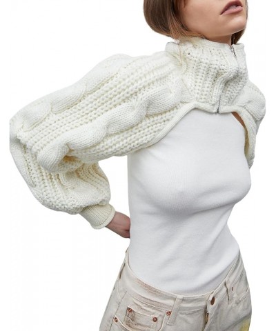 Women Knitted Shrug Sweater Vintage Long Sleeve Contrast Color Hollow Out Crop Crochet Smock Casual Streetwear N-white $9.66 ...