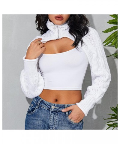 Women Knitted Shrug Sweater Vintage Long Sleeve Contrast Color Hollow Out Crop Crochet Smock Casual Streetwear N-white $9.66 ...