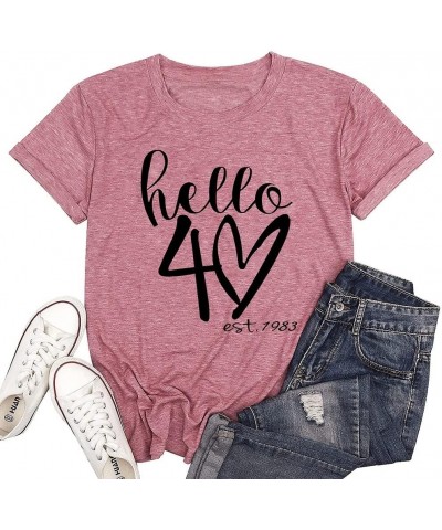 Vintage 1973 Hello Forty T-Shirt for Women 40 Years 50 Years Casual Tee Shirts Pink $10.99 Tops