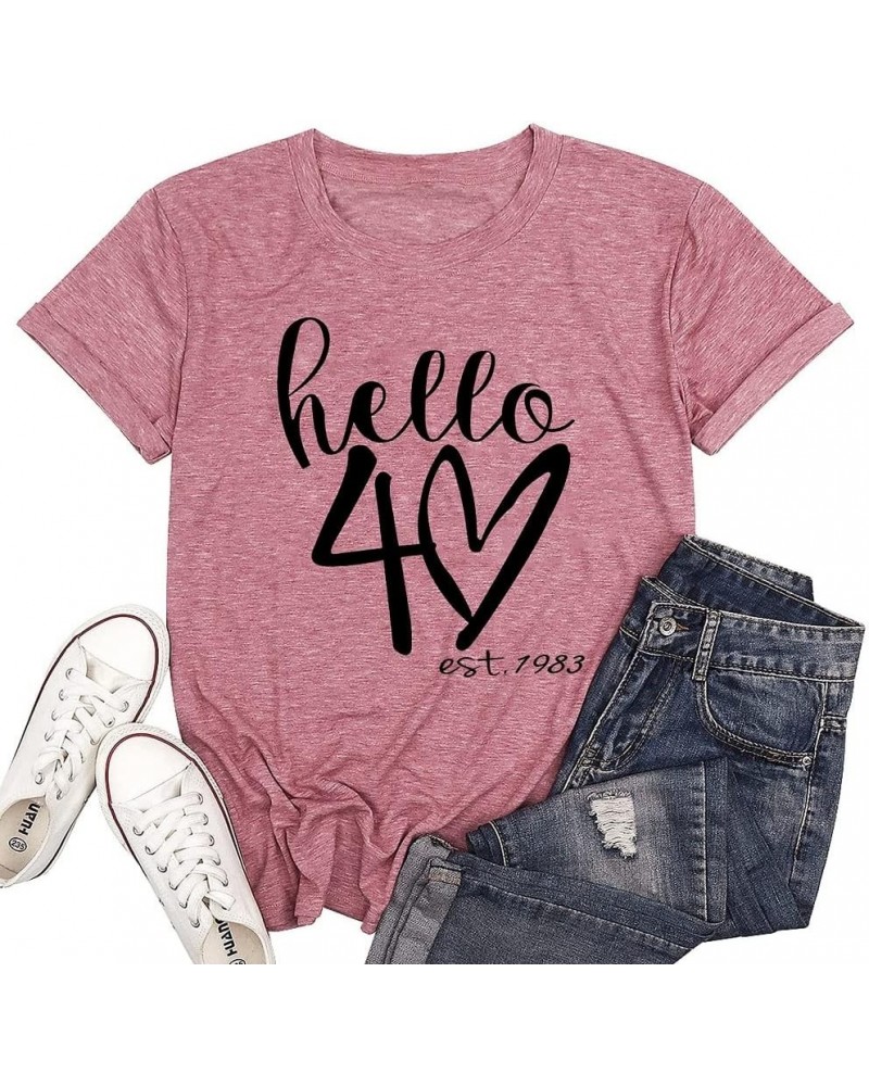 Vintage 1973 Hello Forty T-Shirt for Women 40 Years 50 Years Casual Tee Shirts Pink $10.99 Tops