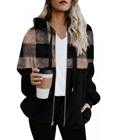 Winter Coats for Women Fuzzy Fleece Sherpa Jackets Hooded Color Block Patchwork Cardigan Coats Outerwear Plush Tops C-khaki $...