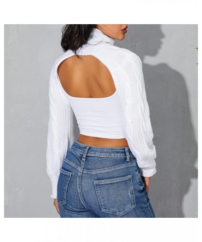 Women Knitted Shrug Sweater Vintage Long Sleeve Contrast Color Hollow Out Crop Crochet Smock Casual Streetwear N-white $9.66 ...