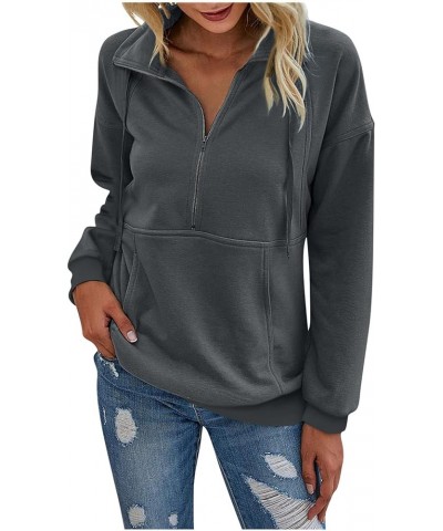 Womens Sweatshirts 2023, Women's Fashion Casual Solid Color Long Sleeve Half Zip Sweatshirt Loose Pullover Tops 1-dark Gray $...