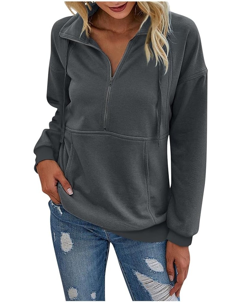 Womens Sweatshirts 2023, Women's Fashion Casual Solid Color Long Sleeve Half Zip Sweatshirt Loose Pullover Tops 1-dark Gray $...