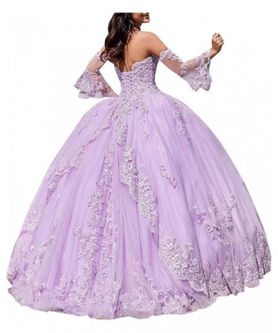 Ball Gown Quinceanera Dresses with Long Sleeves Tulle Lace Appliqued Prom Dress Sweetheart Formal Party Gowns for Women Navy ...