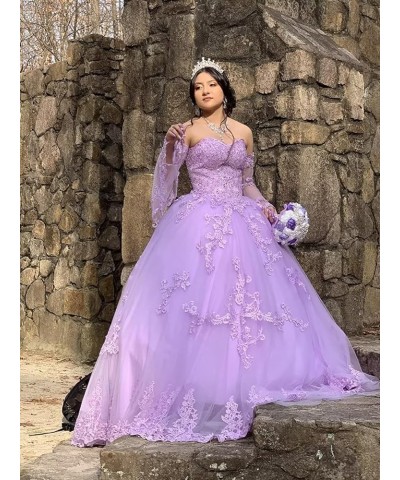 Ball Gown Quinceanera Dresses with Long Sleeves Tulle Lace Appliqued Prom Dress Sweetheart Formal Party Gowns for Women Navy ...