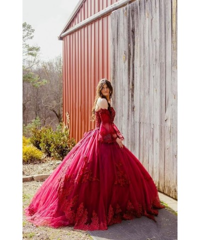 Ball Gown Quinceanera Dresses with Long Sleeves Tulle Lace Appliqued Prom Dress Sweetheart Formal Party Gowns for Women Navy ...