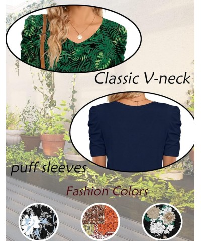 Women's Long Puff Sleeve V-Neck Tunic Tops Casual T-shirt Basic Blouse Loose Tee For Legging Short Yellow Green Leaf-lily $15...