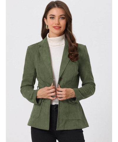 Women's Faux Suede Blazer Belted Lapel Outwear Single Breasted Work Jacket Army Green $22.80 Blazers