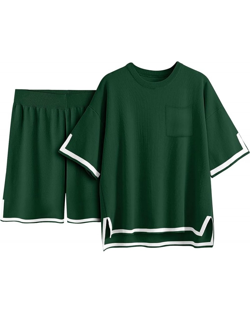 Women's 2 Piece Outfits Summer Short Sleeve Tracksuits 2 Piece Lounge Sets for Women Knit Tops and Shorts 03-green $12.00 Act...