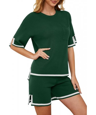 Women's 2 Piece Outfits Summer Short Sleeve Tracksuits 2 Piece Lounge Sets for Women Knit Tops and Shorts 03-green $12.00 Act...