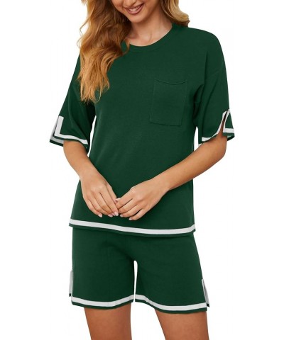 Women's 2 Piece Outfits Summer Short Sleeve Tracksuits 2 Piece Lounge Sets for Women Knit Tops and Shorts 03-green $12.00 Act...