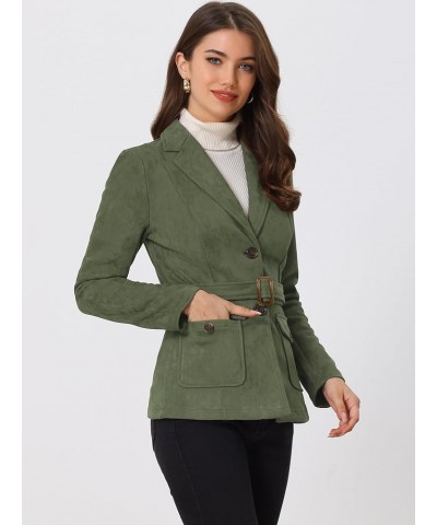 Women's Faux Suede Blazer Belted Lapel Outwear Single Breasted Work Jacket Army Green $22.80 Blazers